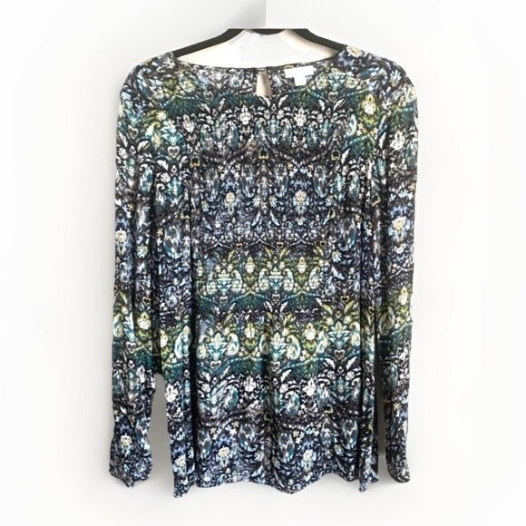 J. Jill Women’s Smocked Tunic Top Size Small Long Sleeve Flowy Artsy Forest - Picture 1 of 12
